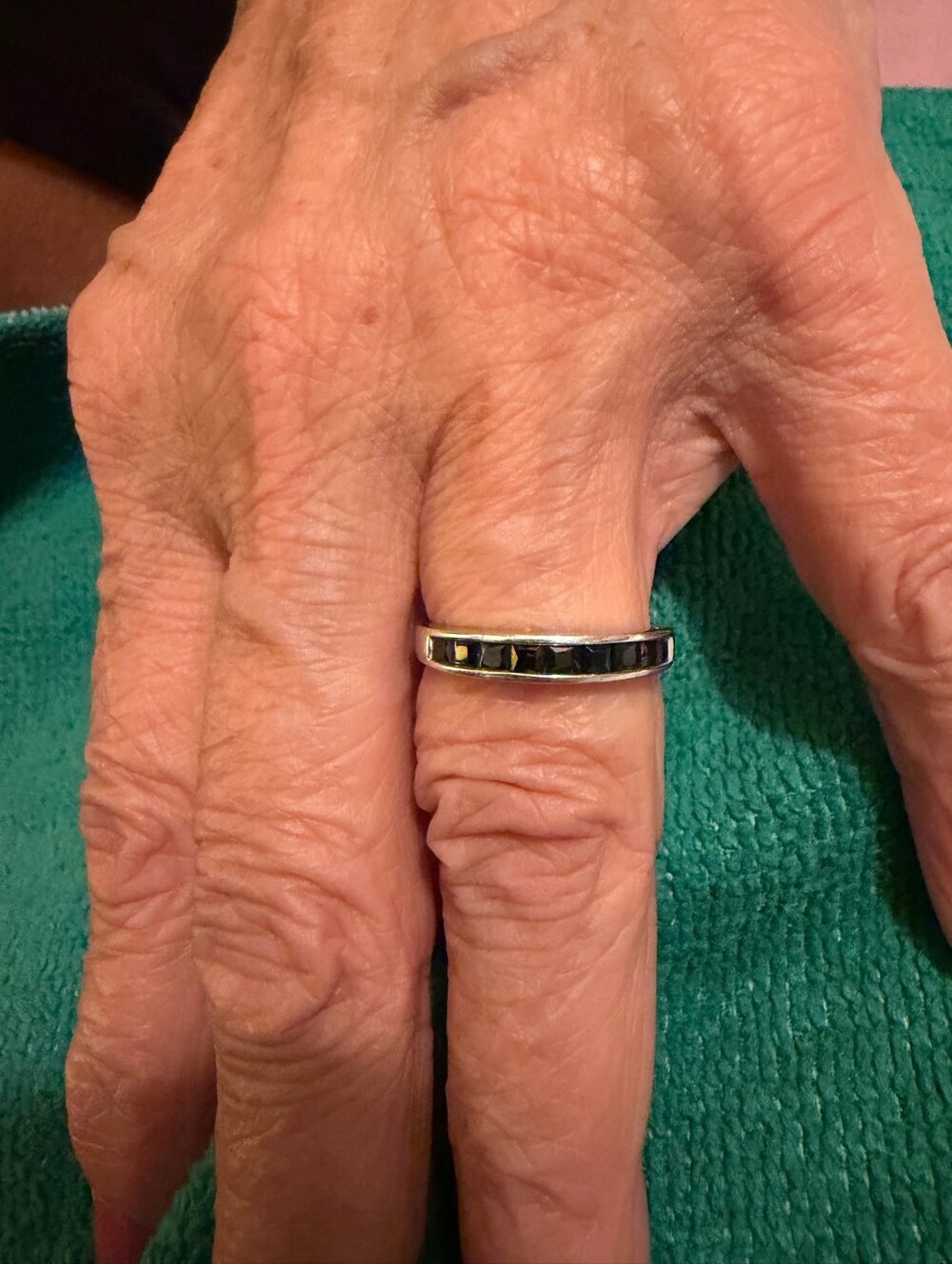 Black Stone Inlay Sterling Silver Band Ring